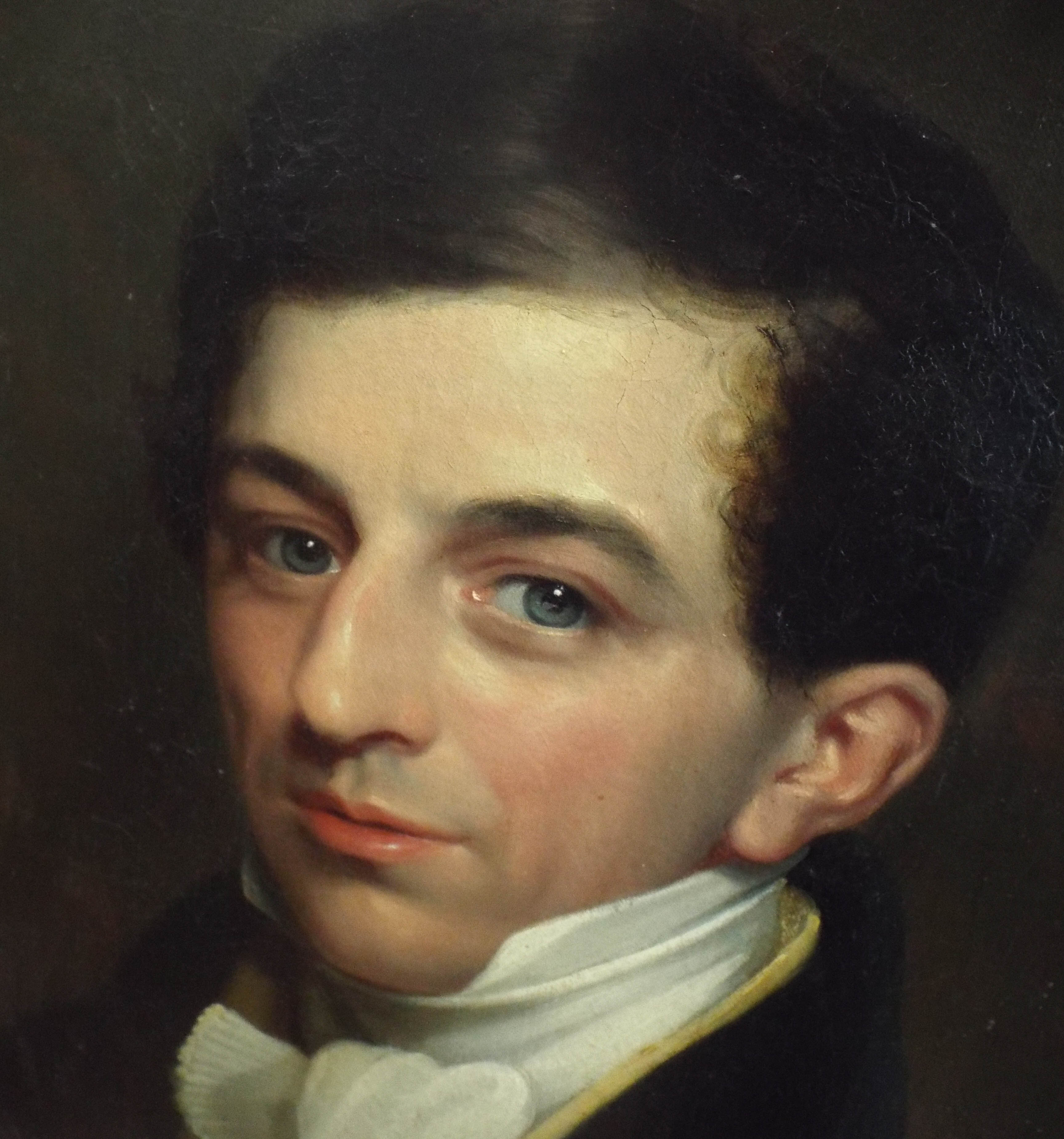 An early 19th Century oil on canvas portrait of a Regency gentleman in an oval gilt frame - Image 3 of 8