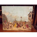 An unframed 19th Century oil on canvas of a village scene,