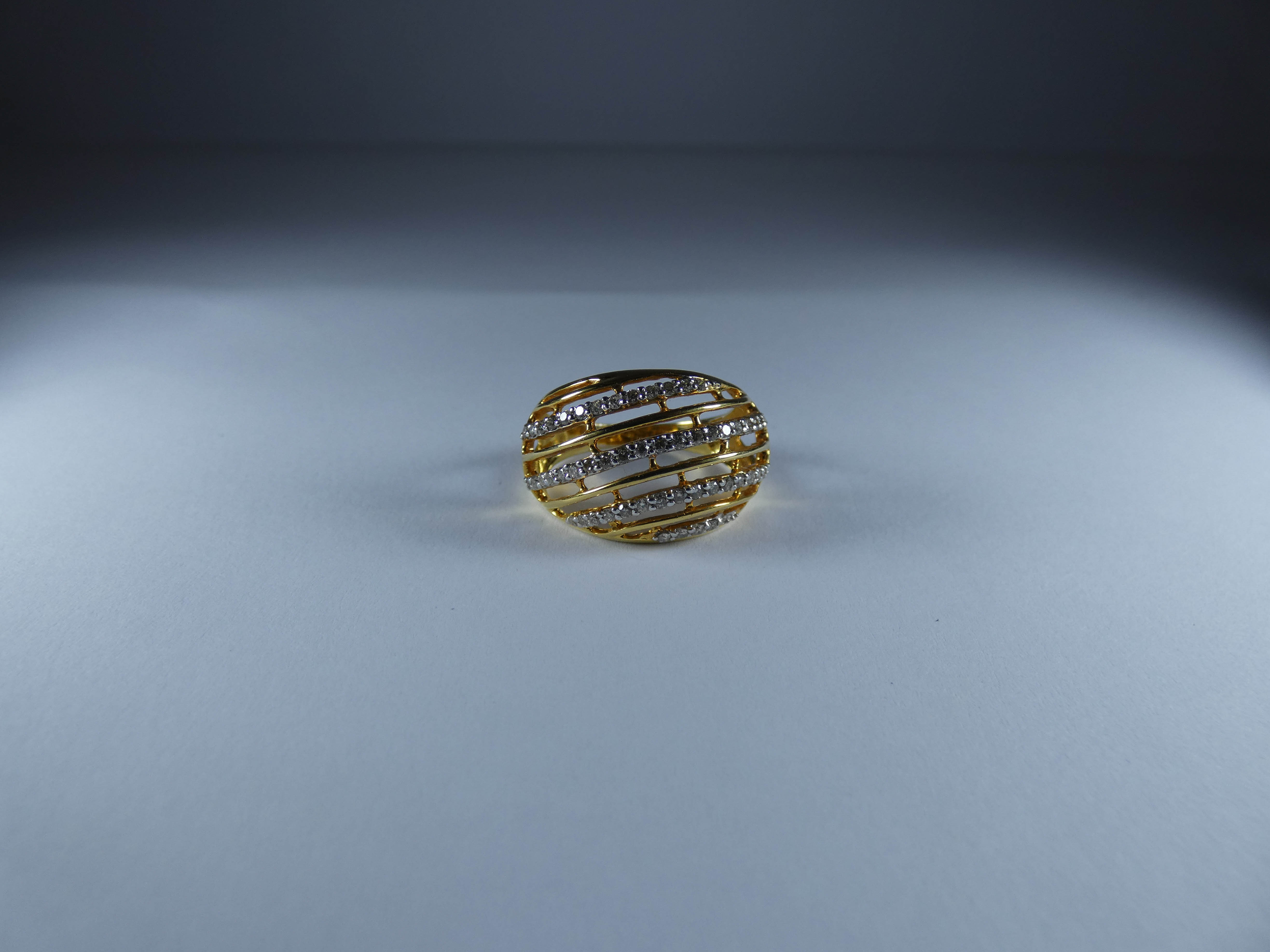 18ct yellow gold bombe dress ring set with four rows of brilliant cut diamonds, ring size Q, - Image 2 of 4