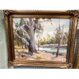 Donald F Campbell a pair of Australian landscapes 'Billabong Creek' and 'Edwardi River' oil on
