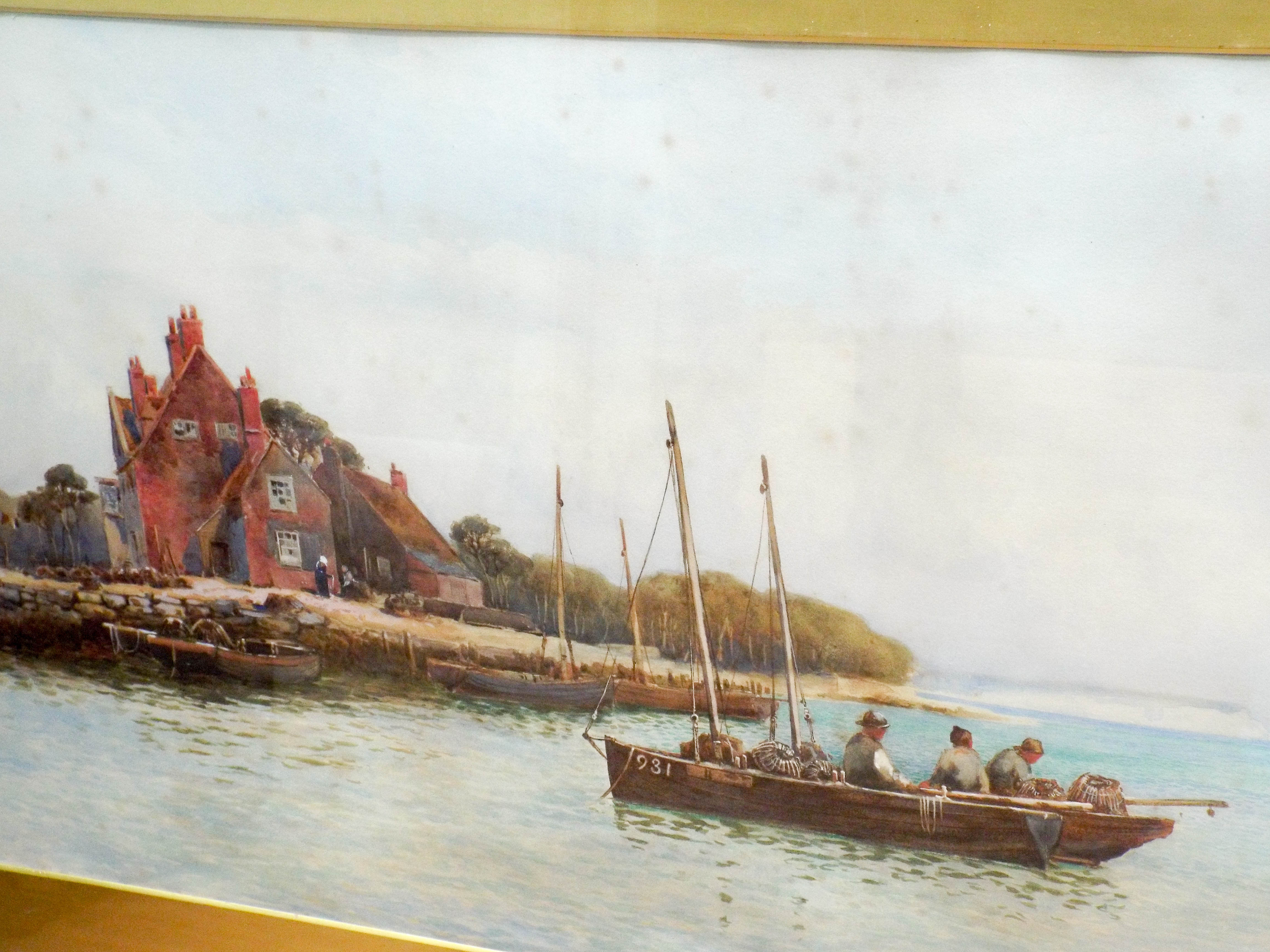 Late 19th century watercolour by Stuart Lloyd of old Mudeford harbour with the isle of Wight and - Image 3 of 4