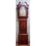 Georgian mahogany long case clock, 8 day movement, with arched top painted enamel dial,