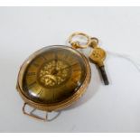 A 19th century Swiss 18ct yellow gold pocket wrist watch in floral engraved case with key