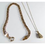 9ct rose gold chain link bracelet and a fine 9ct gold chain with gold mounted pendant necklace