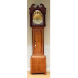 19th century 8 day long case clock in inlaid mahogany case, brass arched dial,