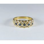 18ct yellow gold sapphire and diamond half hoop dress ring,