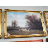 Three Victorian gilt framed painting of country scenes