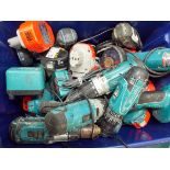 A large quantity of cordless Makita drills, chargers, batteries and electric 4.