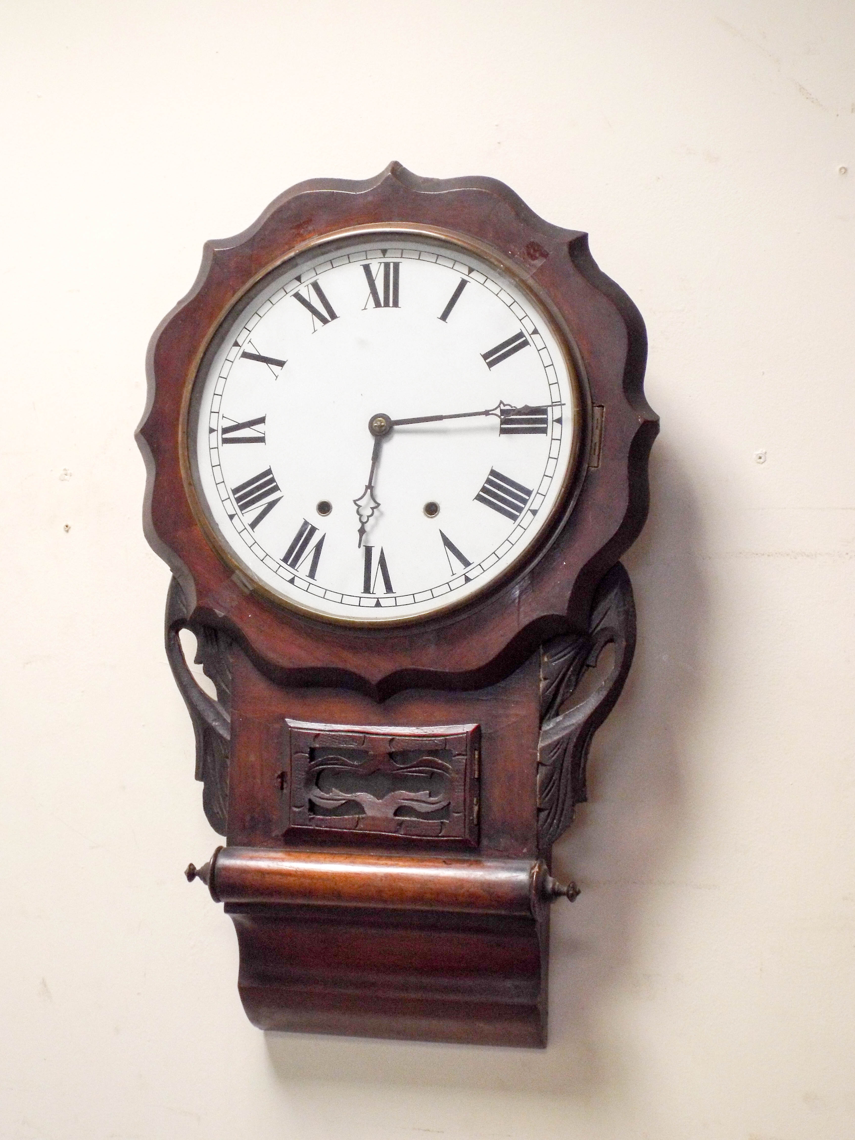 Victorian mahogany drop dial wall clock with striking movement