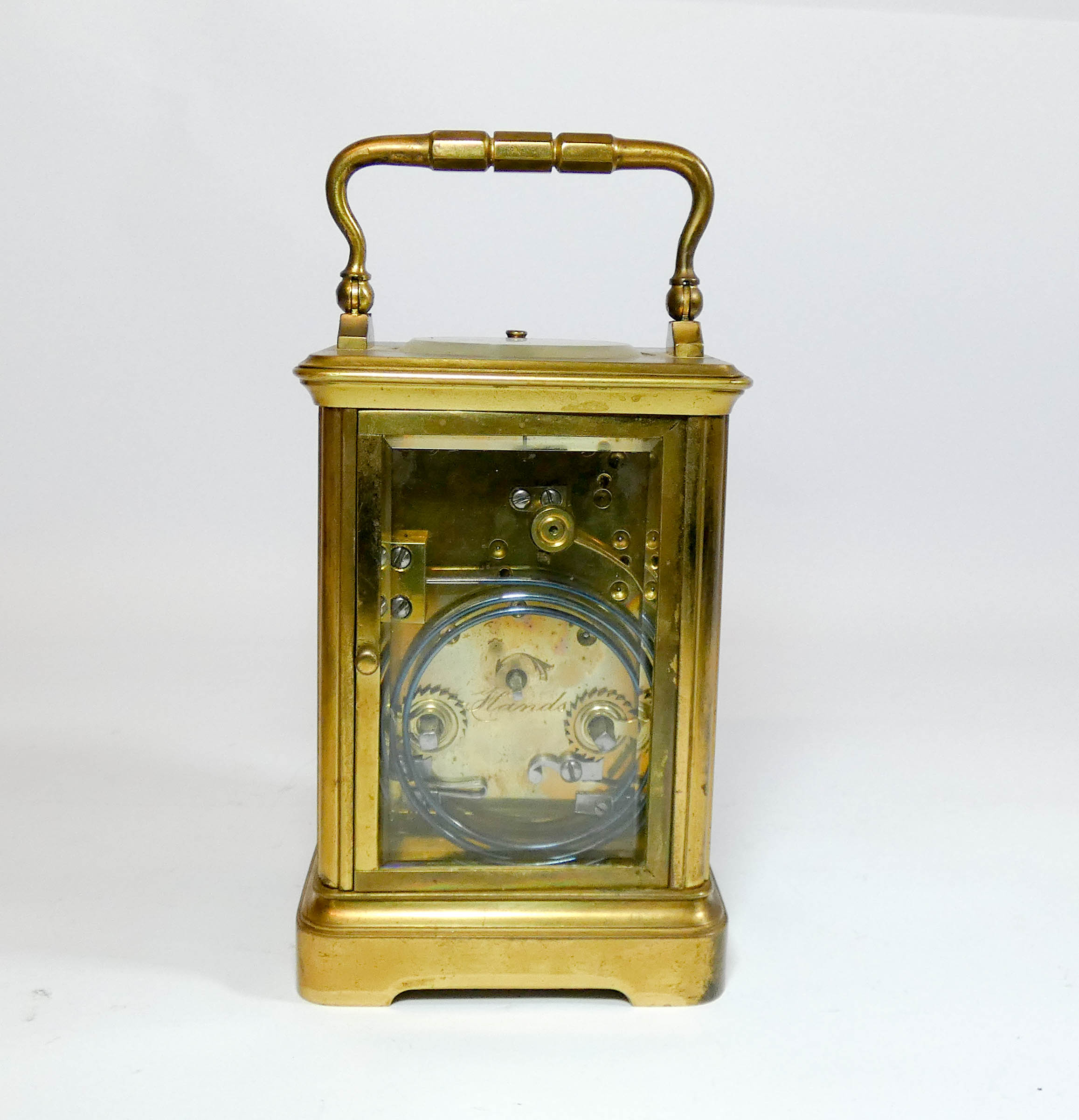 A gilt brass carriage clock with repeater mechanism, the white enamel dial signed E W Streeter, - Bild 4 aus 4