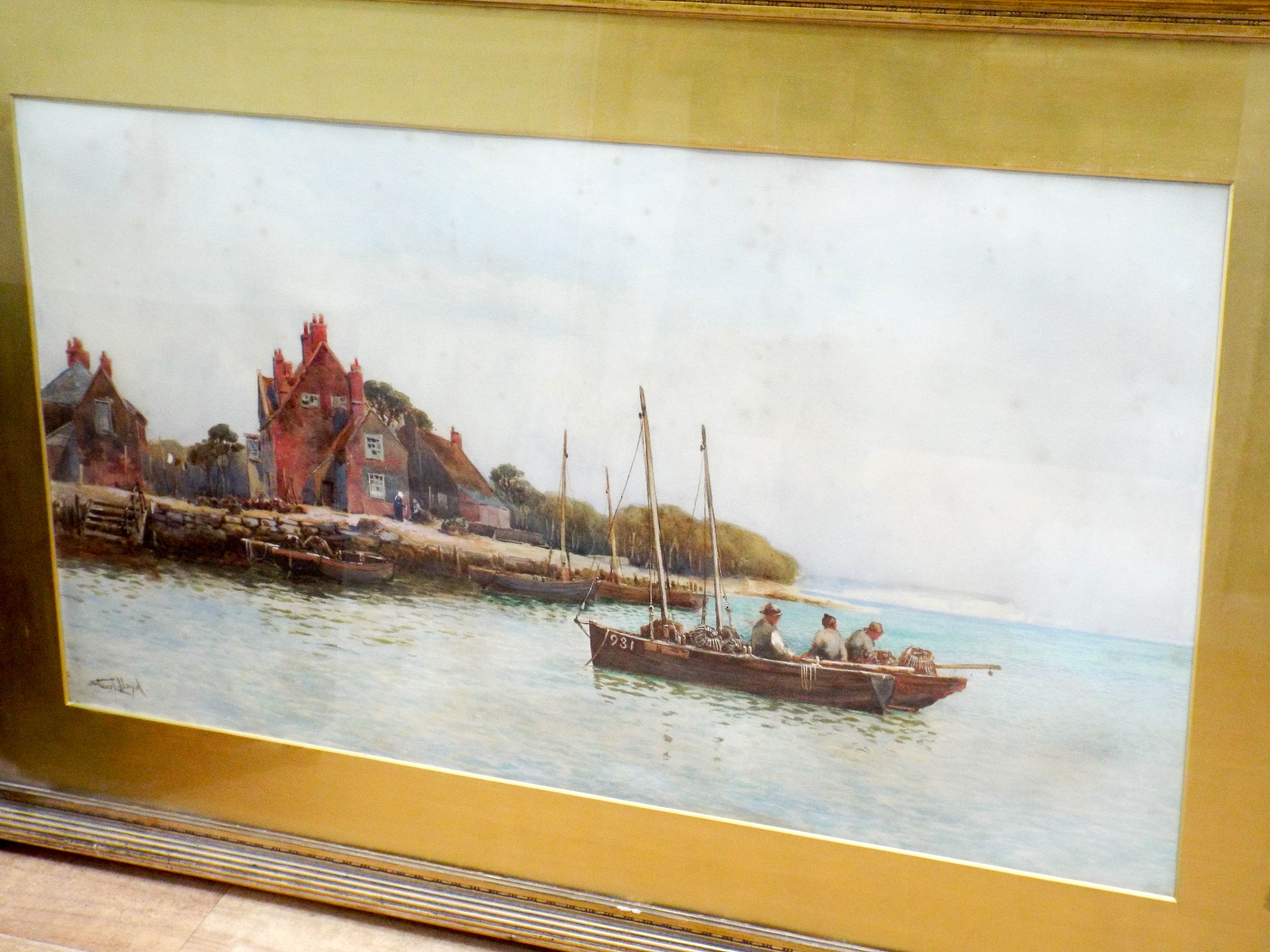 Late 19th century watercolour by Stuart Lloyd of old Mudeford harbour with the isle of Wight and - Image 2 of 4