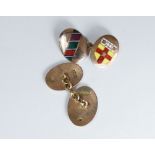 9ct yellow gold pair of gentleman's cufflinks, decorated with polychrome enamels.