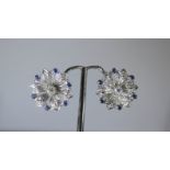 A pair of vintage sapphire and diamond flower cluster ear studs,