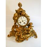 19th century French gilt bronze figure mounted mantel clock striking movement 16" tall