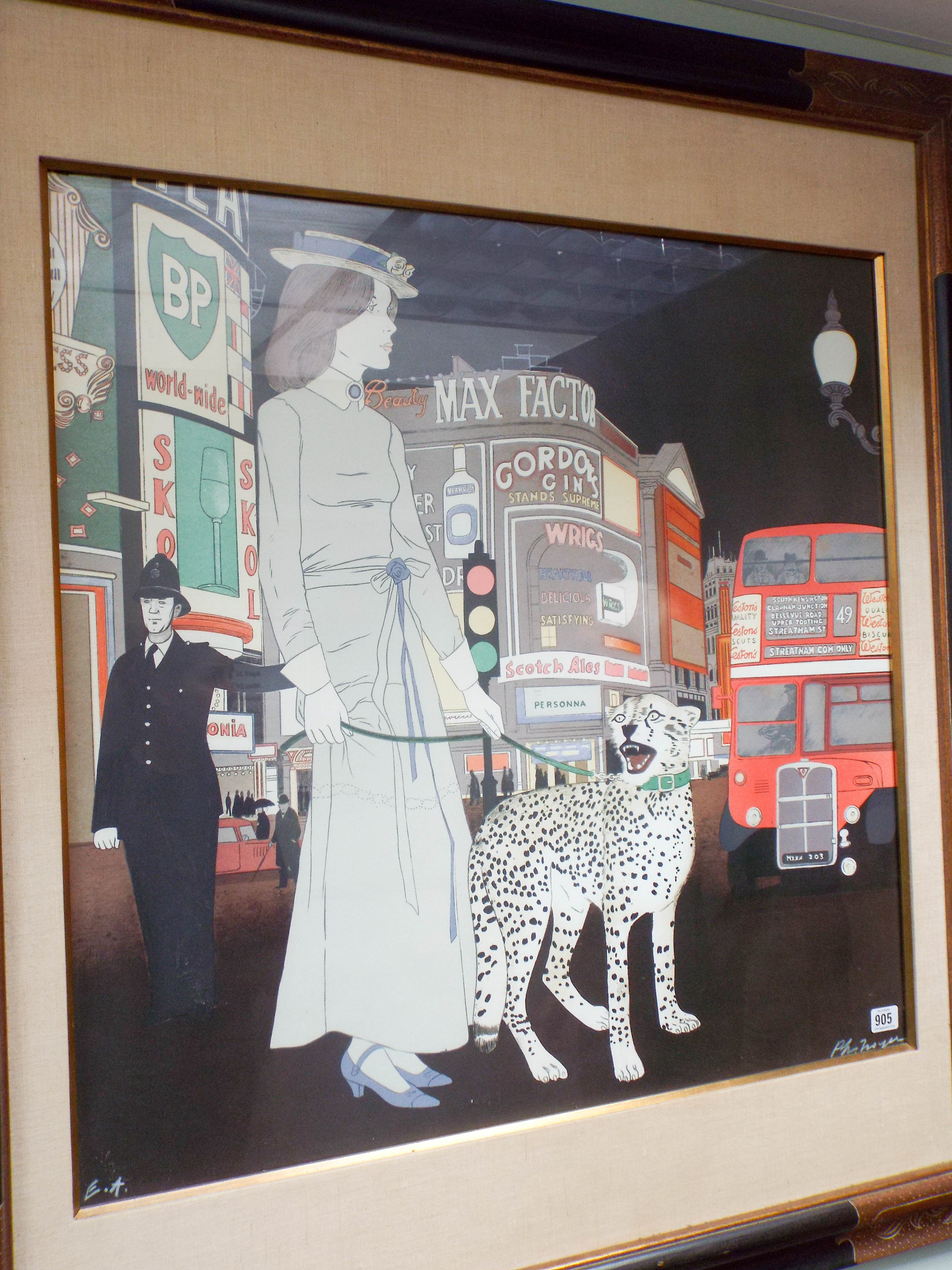 Philippe Noyer hand coloured lithograph of lady in Piccadilly,