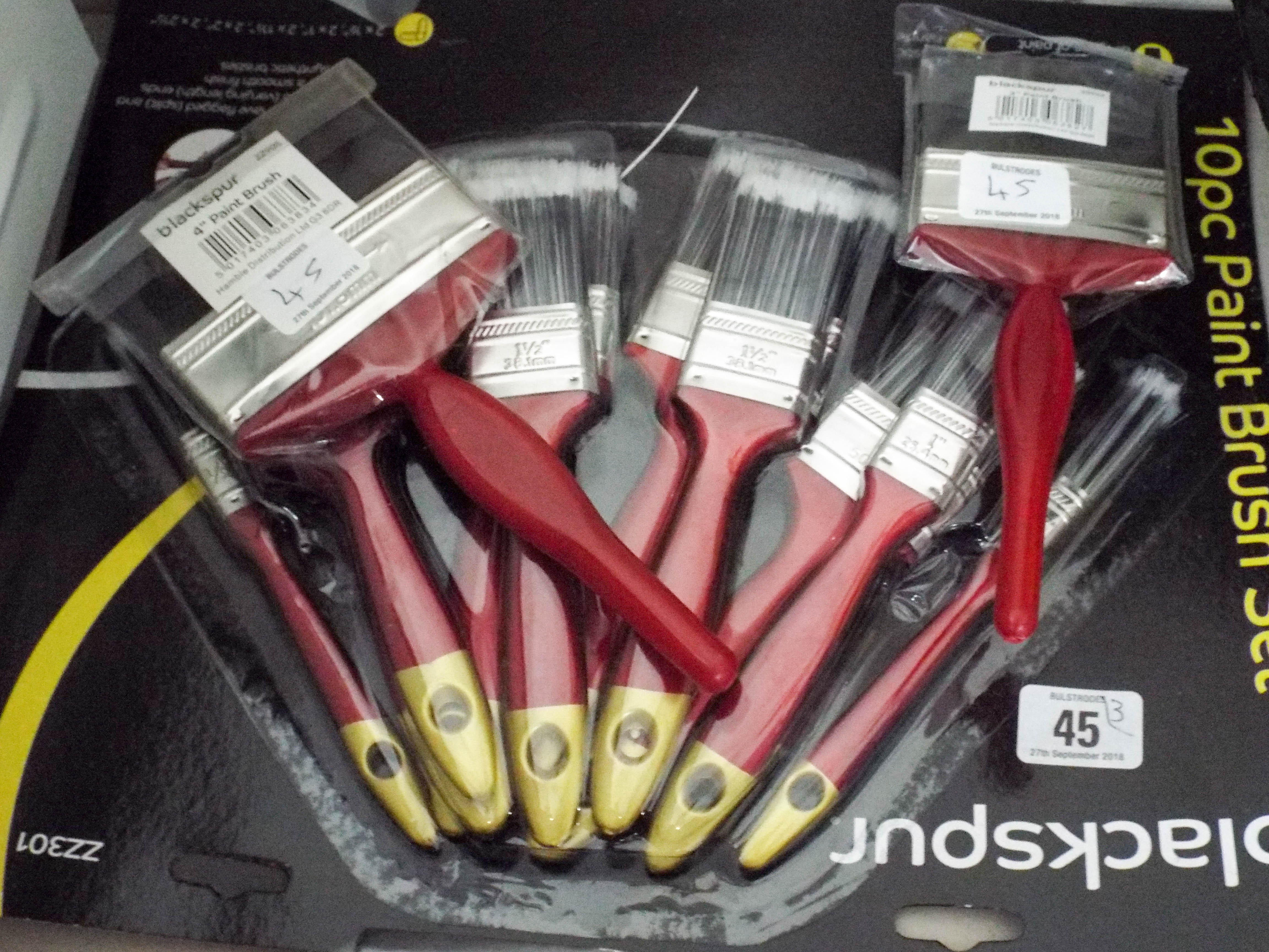 A new 10 piece paint brush set and a new 4" and 3" paint brush