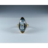 9ct yellow gold marquise panel aquamarine dress ring, ring size K/L Modern,