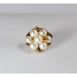 An American vintage 14ct yellow gold cultured pearl cluster ladies cocktail ring,