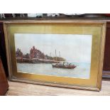 Late 19th century watercolour by Stuart Lloyd of old Mudeford harbour with the isle of Wight and