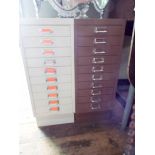 Two vintage metal filing cabinet index drawers