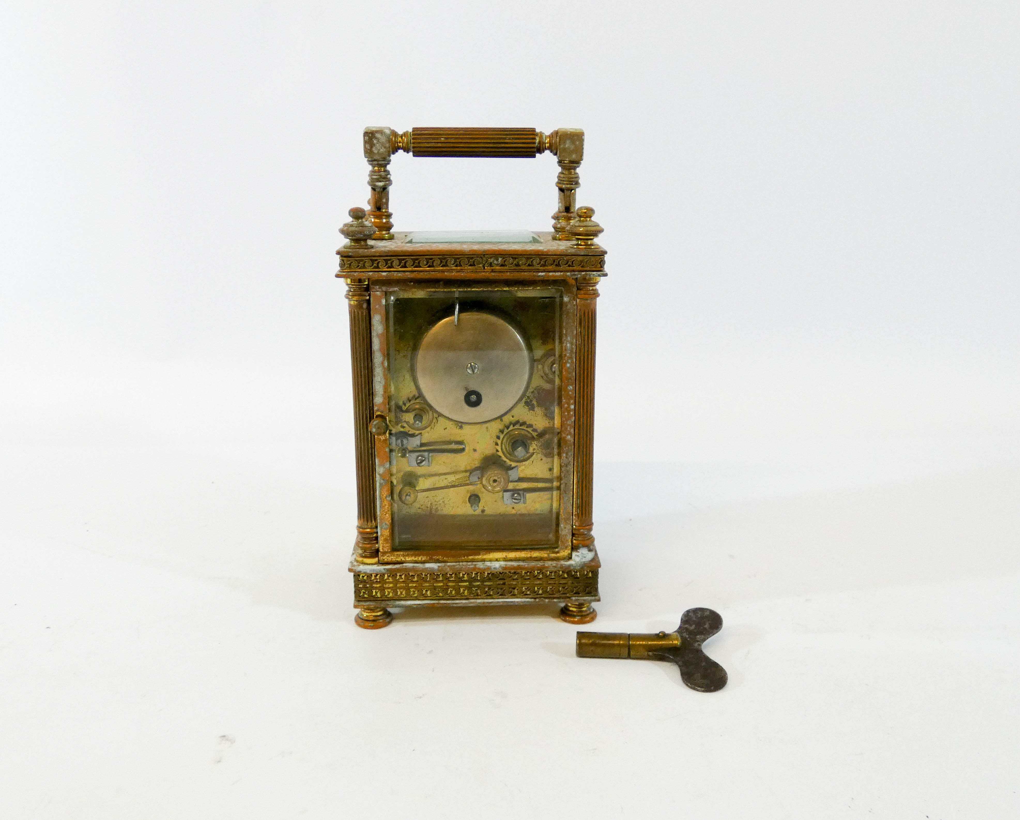 A 19th century brass carriage clock in a classically designed case with columns, - Bild 2 aus 2