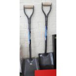 A new all steel square shovel and a tapered shovel