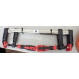 Three new carpenters F clamps Deaton Length is 14” approximately