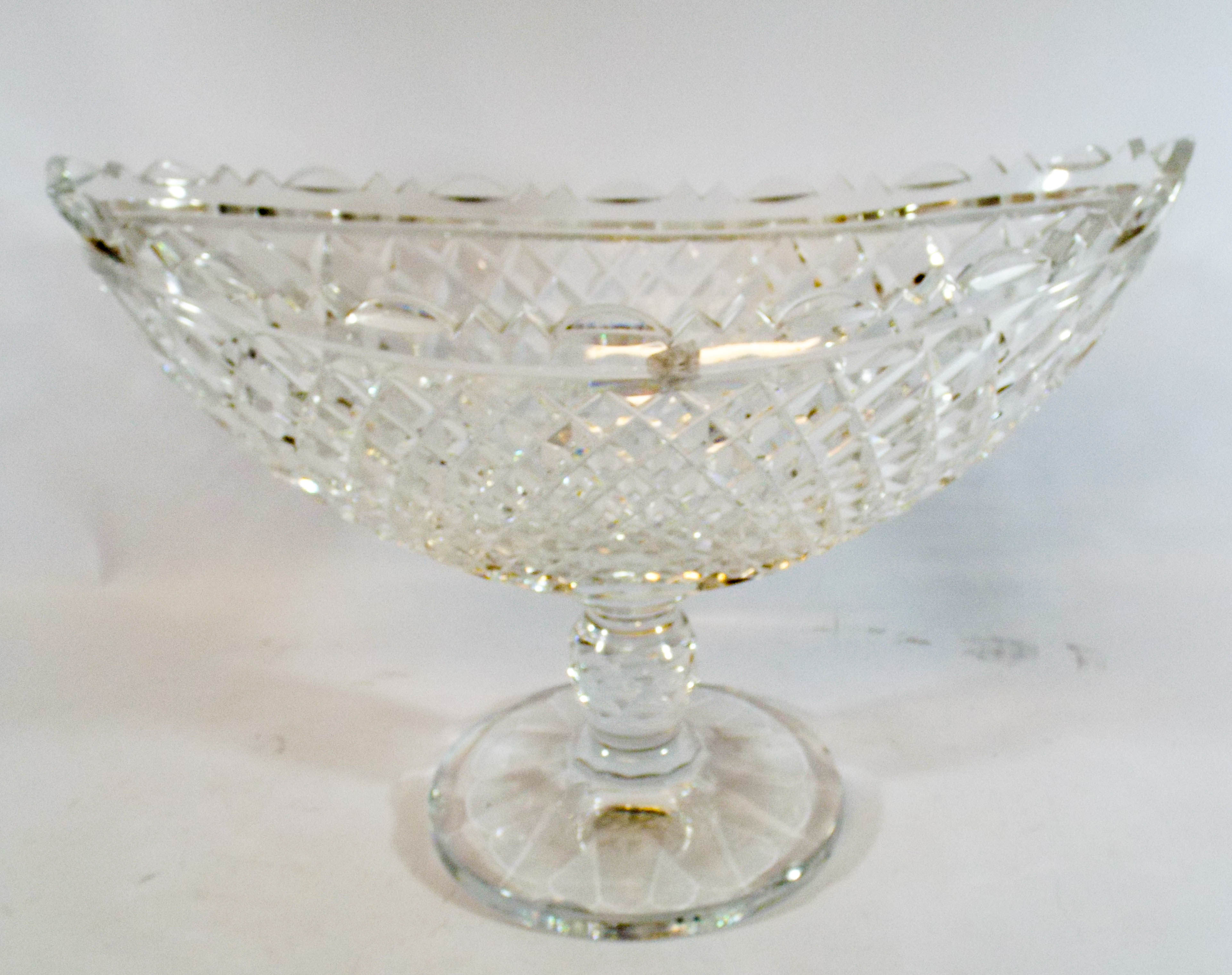A Waterford crystal cut glass oval fruit bowl on stem base,