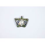 Art Nouveau continental silver brooch set with cabochon green stones and blister pearl,