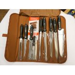 Nine piece knife set in carrying bag