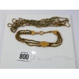 Victorian gold Albertine style multi strand chain bracelet and a long guard chain,