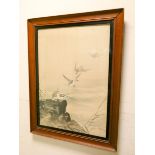 A Japanese watercolour on silk depicting terns,