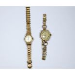 Ladies vintage 9ct gold Rotary wristwatch on gold bracelet strap,
