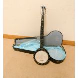 A six string banjo in case by J E Dallas No 8640