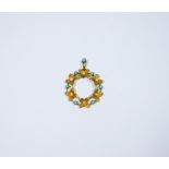 Edwardian 15ct gold seed pearl and turquoise set flower wreath pendant 2.