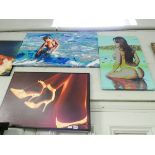 Four various modern unframed oil paintings