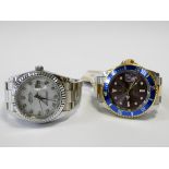 Two Gent's Replica Rolex Wristwatches one with cut gem stones