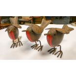 Three tin plate life size robins