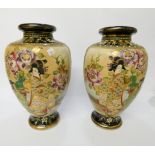 A pair of Satsuma figure and floral decorated vases 12 1/2" high