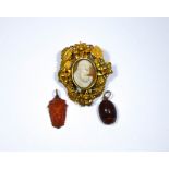 Victorian oval shell cameo brooch in a yellow metal setting,