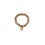 Victorian rose gold curb chain bracelet with heart shaped padlock fastening and safety chain, 24.