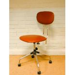 A typists 1960's chrome tubular framed office chair with vinyl seat and back
