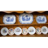 Three blue and white china meat plates,