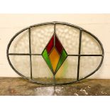 Oval coloured lead light window panel 23" x 15"