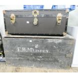 A large old wooden trunk and one other trunk