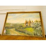 An oil painting of Kent Oast houses by local artist Denys Garle