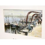 A collection of three modern watercolours by Alan Thorpe, Fishing Trawlers Scarborough,