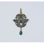 Emerald and rose cut diamond pendant in the Edwardian style