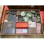 Two trays of vintage Meccano in original wooden box