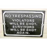 A No Trespassing wall hanging plaque